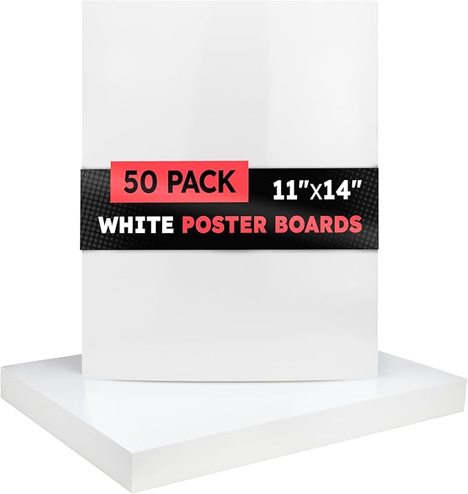 Hygloss Medium Poster Board 11x14 - 50 Poster Boards Bulk Pack - 10 Pt. Thickness White Poster Board Paper for Projects, Presentations, Displays, Signs, Crafts - Blank Posterboard Multipack 11" x 14"