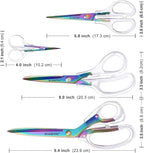 SCAIKTIG Acrylic Scissors, 4-Pack (9.4"/8"/6.8"/4"), Clear Comfort-Grip Handles, Titanium Coated Blades, Sharp, Heavy Duty, Ambidextrous, Transparent + Rainbow