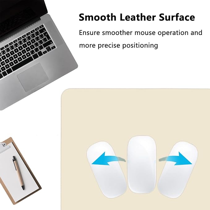 PU Leather Desk Pad Protector Gaming Mouse Pad Non Slip Desk Mat for Keyboard and Mouse Waterproof Desk Writing Pad for Office and Home Desk Accessories(Beige, 35.4 * 17.7)
