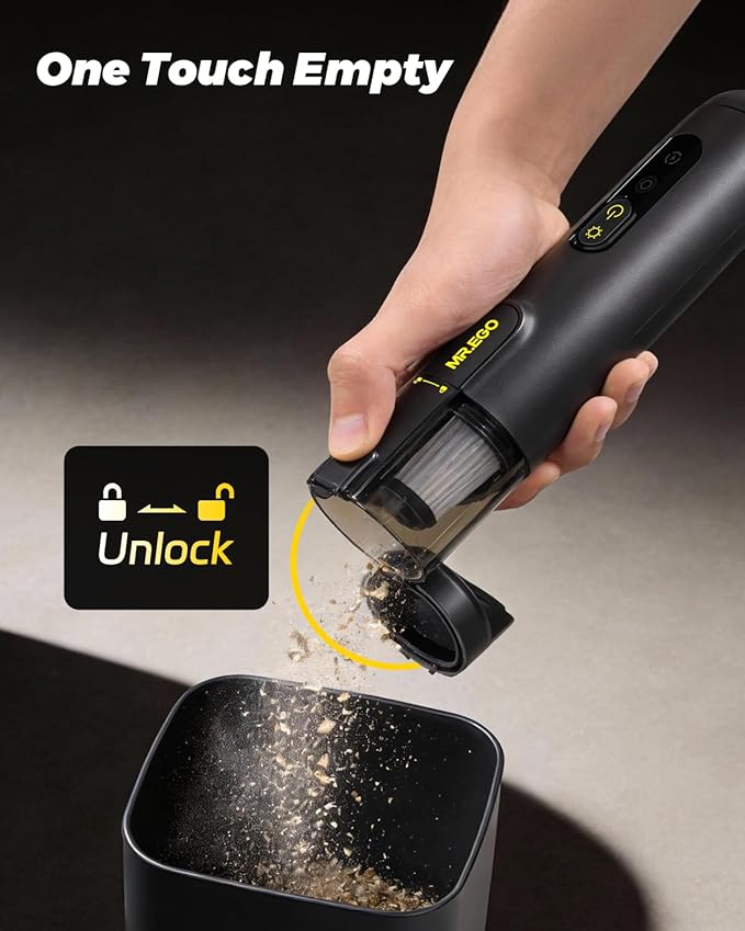 Mr.ego Car Vacuum Cleaner – Cordless Handheld Vacuum High Power with 20000Pa Suction, 4-in-1 Portable Vacuum Cordless, LED Light, Mini Vacuum Cleaner for Car, Office Desk & Home