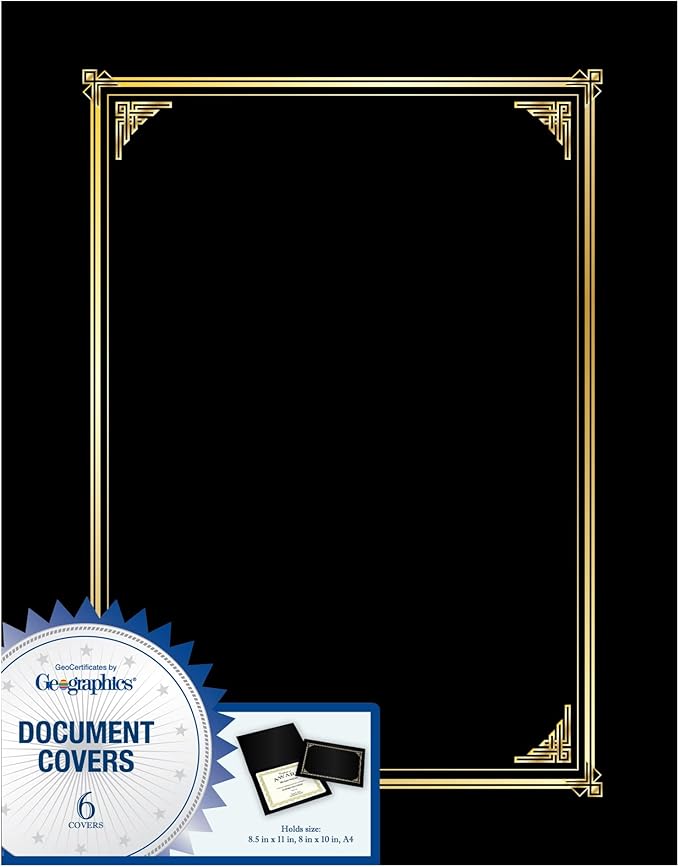Geographics Classic Linen Certificate/Document Covers, 12.5” x 9.75”, Black (6 Pack)