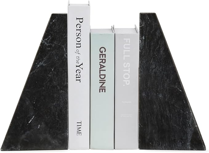 Fox Run Triangular 100% Natural Polished Black Marble Bookends 4 x 3 x 6 inches