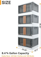 AssHMKIT Storage Bins, Plastic Cabinet, 8.4 Gallon Capacity (32L Per One), 4 Pack, Stackable Collapsible Drawer, with Door and Buckle, Organizer for Home and Office, Transparent