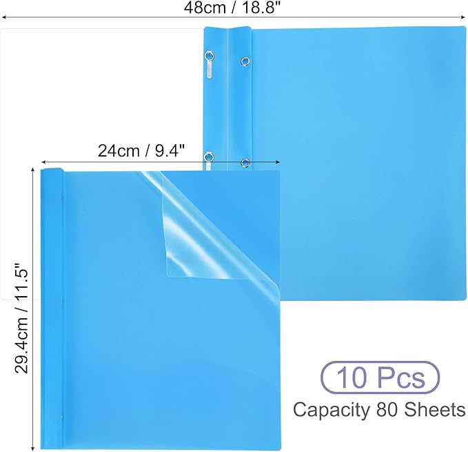 PATIKIL Plastic Report Covers with Prong, 10 Pcs 80 Sheet Clear Front Presentation Binders with 3 Metal Prong Fasteners Report Folder for Resume Documents Files Letter, Sky Blue
