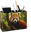 Famame Red Panda Pencil Holder for Desk, Leather Desktop Container Pen Cup Storage Study Table Pen Organizer Makeup Brush Holder for Classroom Office Home