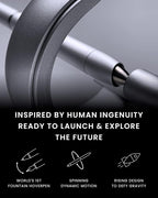 novium Hoverpen Future - Luxury Fountain Pen, Schmidt Nib (Fine), Converter, Extra Refill, Futuristic Aesthetic, Aerospace Metal, Best Pen Gift Set for Men & Women (Frost Silver)