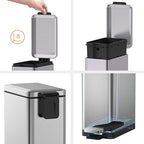 Mbillion Bathroom Trash Can with Lid Slim Stainless Steel Small Bathroom Garbage Can 10 Liter, 2.6 Gallon Soft Close, Step Pedal, Slim Wastebasket for Toilet, Office, Bedroom, Brushed Silver