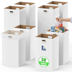 CINNIE&JHIN 30 Gallon Corrugated Cardboard Disposable Trash Cans with Built-in Handles, Heavy Duty 8 Pack Extra Large Portable Trash Can, Waterproof Layer Reusable Garbage Can, Recycling Bins