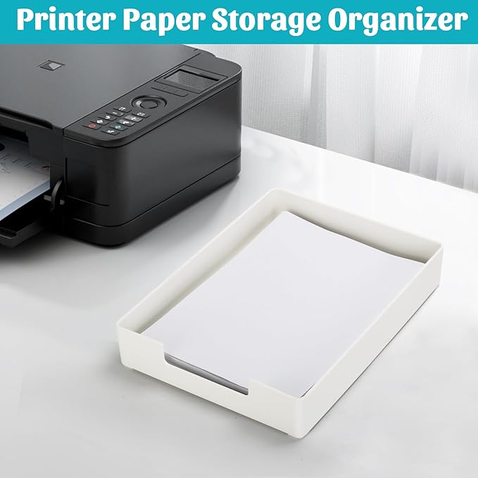 AZFUNN Letter-Size Tray Desk Letter Tray Paper Tray, Sturdy Heavy-Duty Plastic Printer Paper Tray, Single-Tier Stackable File Storage Organizer for Office Home (1, White)