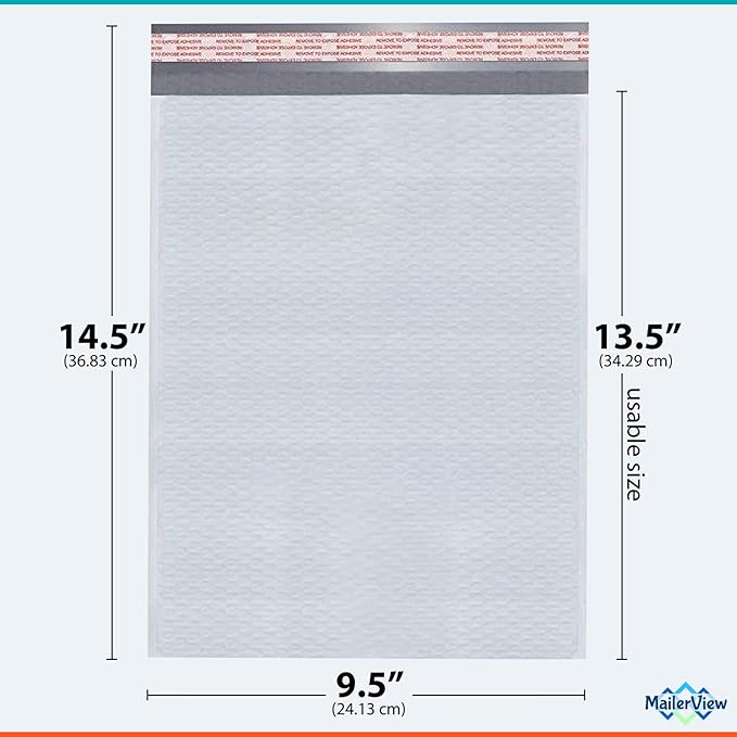 White Large Poly Bubble Mailers 9.5x14.5 inch #4 | Self Seal Padded Envelopes Cushioned Bubble Mailer | Usable Size 9.5x13.5 | WaterProof | Lightweight mailing Shipping Bags | 100 Pack Bulk | USA Made
