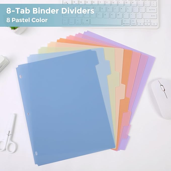 SKYDUE Durable Plastic 8-Tab Dividers,2sets,Big Tab Dividers for 3 Ring Binder, Write&Erase 3 Ring Binder Dividers with Tabs,with Sticker Labels