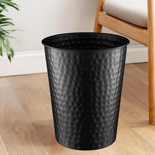 Monarch Abode Metal Bathroom Trash Can – Waste Basket for Bedroom, Office Desk, & Dorm, Hand Hammered, Durable Decorative Black Small Trash Can Bathroom Garbage Bin Wastebasket