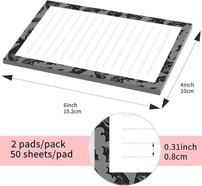 SXboxing Sticky Notes 4X6 Inches, 2 Pack Large Cute Self-Stick Pads, Bright Funny Memo Pads Easy to Stick for Home, Office Black Bats