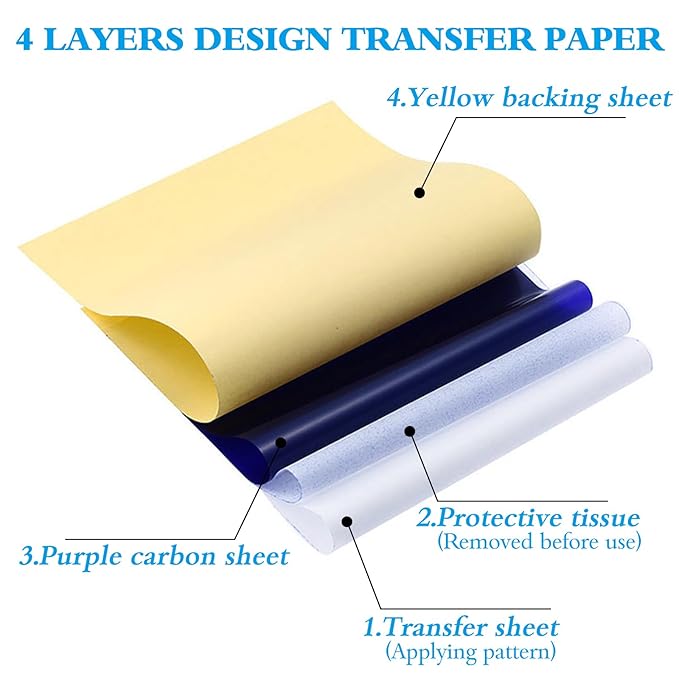 Yangna Tattoo Transfer Paper 100 Sheets Bulk A4 Thermal Stencil Paper for Tattoo Shops & Artists, 4-Layer for Copiers & Hand Drawing
