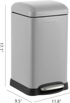 happimess HPM1012E Betty Retro Mini 3.2-Gallon Step-Open Trash Can, Fingerprint Resistant, Modern, Minimalistic for Home, Kitchen, Laundry Room, Office, Bedroom, Bathroom, Fog Gray