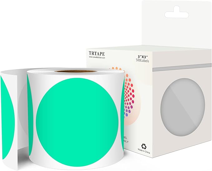 3 Inch Round Color Coding Labels (500 per Roll) - Colored Dot Stickers Round Labels for Inventory, Warehouse, Office Organizing - Aqua Circle Stickers