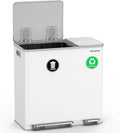 Lovewind Dual Trash Can, 14 + 6 Gallon Garbage Can for Kitchen Dual Compartment Recycling Kitchen Step Trash Bin, Stainless Steel Trash and Recycle Bin Combo with Soft-Close Lid, White