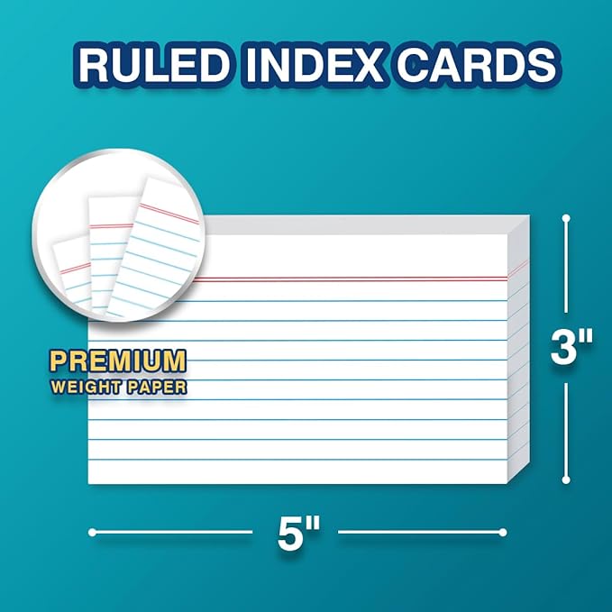 H4D 3x5 Index Card Holder with 100 Heavyweight Ruled Index Cards and 25 Plastic Dividers, Mint Green