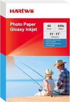 HARTWII 60 Sheets Heavyweight Inkjet Glossy Photo Paper 11 x 17 inch 65lb 250gsm for Obituary Bulletin Gallery Show Thick for A3 Size Dye Ink Printers