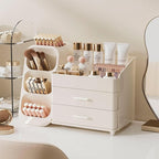 KQJS Makeup Organizer with Drawers,Large Capacity Countertop Organizer for Vanity,Bathroom and Bedroom Desk Cosmetics Organizer,Easy To Storage Skincare,Brushes,Lotions,Lipstick (All Cream)