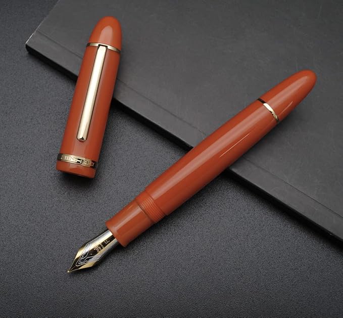 JINHAO X159 Fountain Pen (F Nib 0.5mm, Orange Red with Gold Clip)
