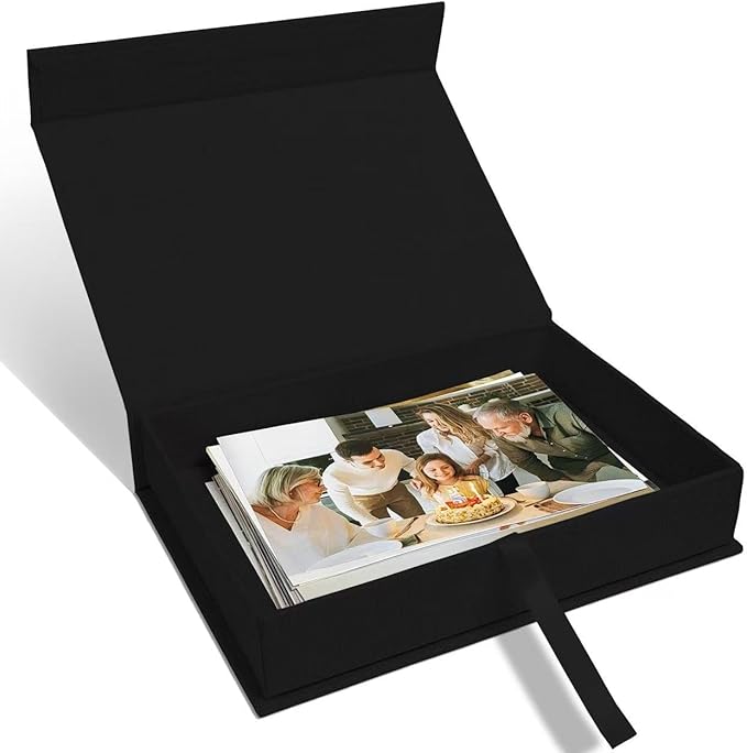 Sprsthai 8x10 Archival Photo Storage Box with Lid – Stackable Memory Keepsake Organizer for Photos, Certificates, Jewelry & Scrapbooking Supplies Black