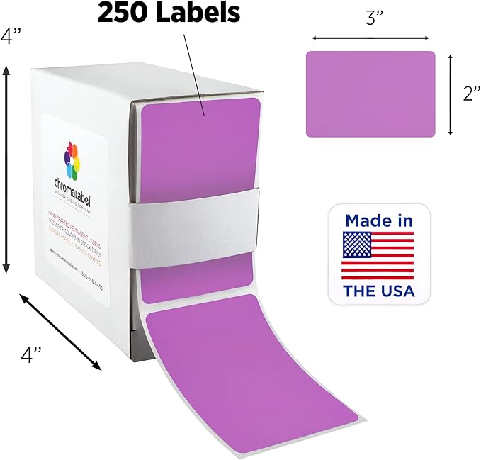 ChromaLabel 2 x 3 inch Permanent Color Code Rectangle Labels, 250 Labels per Dispenser Box, Violet