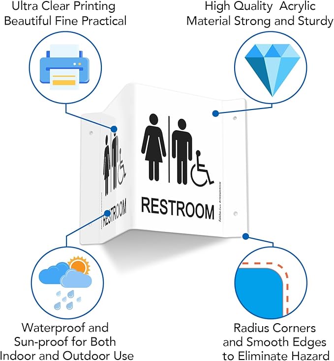 Faittoo Restroom Sign, Bathroom Signs, 4 Pack 6 x 8 Inches Acrylic Sign, for Office or Business Bathroom and Toilet Door or Wall Decor, Indoor Outdoor Use, White (Men and women with Handicap)