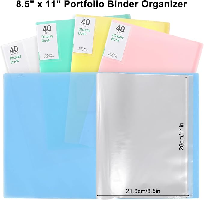 Phyxin 40-Pocket Portfolio Binder Organizer, Binder Sheet Protectors 8.5" x 11", Displaying 80 Page Plastic Folders for Documents, Document Organizer for Concert, Artwork, School & Office Use, Blue