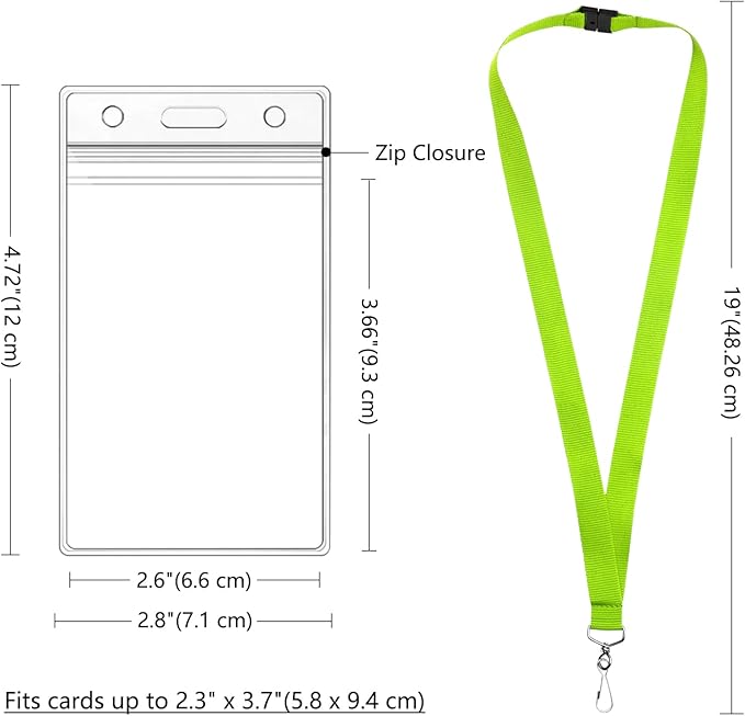 12 Pack Apple Green Breakaway Lanyards with Waterproof Badge Holders, Polyester Neck Straps for ID Cards, Events, Office, and Schools
