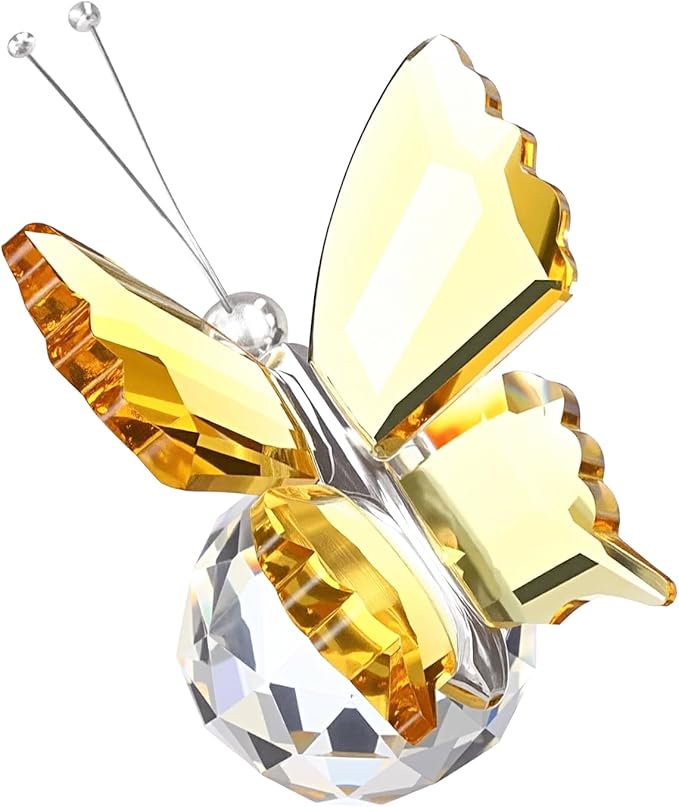 PATIKIL Butterfly Crystal Paperweight, 75mm / 3 Inch Crystal Paperweight Paper Weight for Home Office Desktop Table Decor Wedding Party Jewelry Ornaments, Yellow