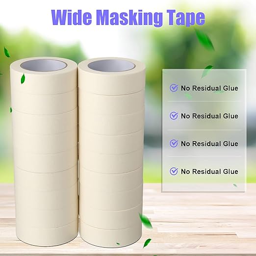 Fainne 18 Rolls Masking Tape Bulk 1.41 Inch Beige Wide Thin White Color Painters Tape for Painting Home Office School Stationery, 1.41 Inches x 55 Yards