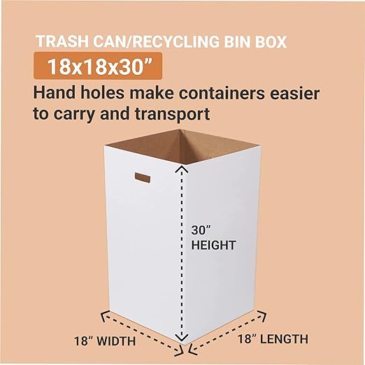 Box USA 40 Gallon 18" L x 18" W x 30" H 10-Pack Cardboard Trash Cans and Recycling Bins, Reusable or Disposable Pop Up Garbage Boxes for Parties, Outdoor Events, Heavy Duty, Plain