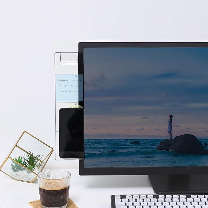 2PCS Multifunction Clear Computer Monitor Memo Boards （Left & Right） Acrylic Screen Message Side Panel Phone Holder Message Reminder for Office Desktop with Sticky Notes