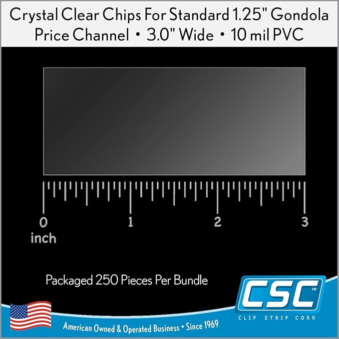 Price Data Channel Label Holder Chips, Clear Plastic Tags, 3" L x 1.25" H, 10 Mil Thick, Gondola Shelf Edge, Reusable, Made for Point of Purchase Shelf Molding by Clip Strip Corp.