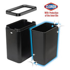 Clorox Slim Open Trash Can - 2.6 Gallon (10 Liter) Small Metal Waste Basket with Removable Bucket for Narrow Spaces - Stainless Steel Garbage Bin for Bathroom, Bedroom, or Office, Black