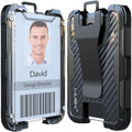 LIUGX Carbon Fiber Badge Holder, ID Card Holder with Metal Clip - Heavy Duty Portable Wallet (Holds 1 to 4 Cards),for Office Police Worker Outdoor,Black