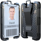 LIUGX Carbon Fiber Badge Holder, ID Card Holder with Metal Clip - Heavy Duty Portable Wallet (Holds 1 to 4 Cards),for Office Police Worker Outdoor,Black