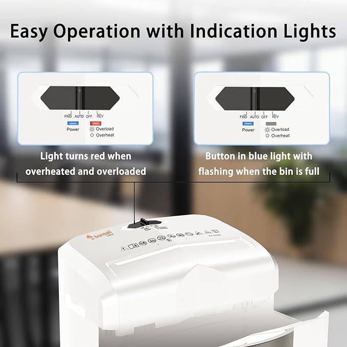 Bonsaii Micro Cut Shredder, Portable with a Convenient Handle, shredding up to 12 Sheets, P-4 Security Level, 60 Min Continuous, CD/Credit Card, Jam-Proof, 4.2 Gal Bin, White/Gray
