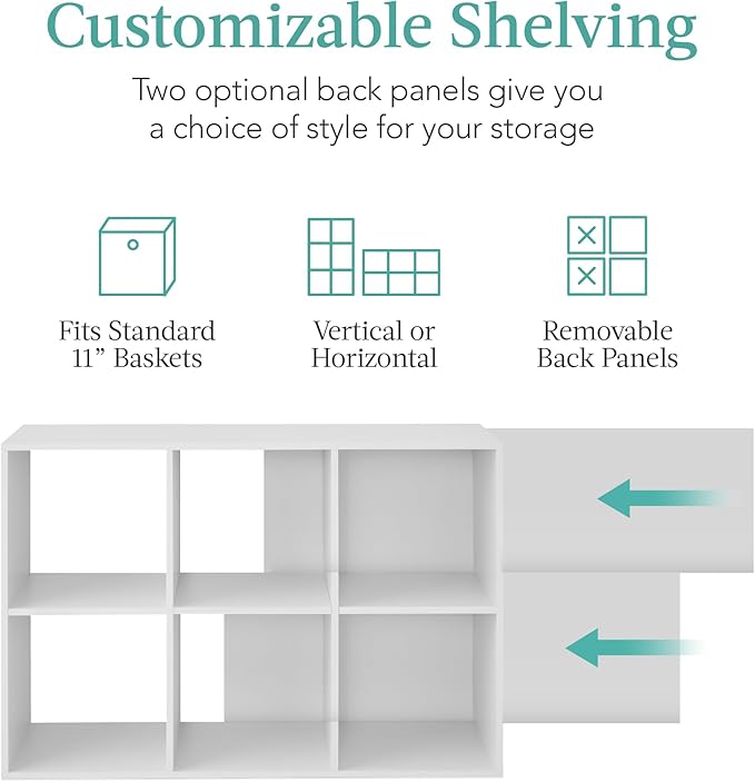 Best Choice Products 6-Cube Storage Organizer, 11in Shelf Opening, Bookcase, Display Shelf, Customizable w/ 3 Removable Back Panels – White