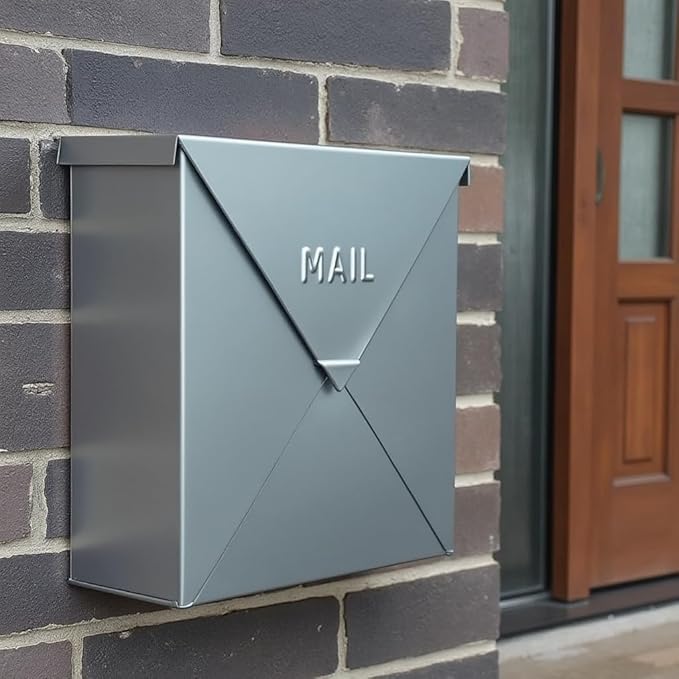 NACH Mailboxes for Outside Wall Mount, 10 x 10 x 4 inch Silver Mail Boxes for House Outside, Waterproof Mailboxes for Outside - Chicago Style Mail Box