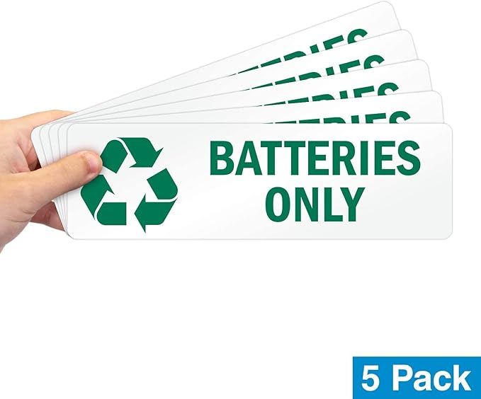 SmartSign Batteries Only Pack of 5 Recycle Labels | 3" x 10" Laminated Vinyl, Made in USA