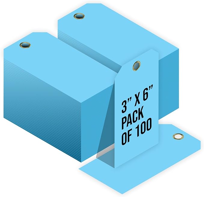 Tags 4 Less 15 Mil Waterproof Plastic Tags, Pack of 100 – 3” x 6” Heavy Duty Plastic Tags for Labeling, Outdoor Tagging, Equipment Labeling, Luggage, Valves & More (Light Blue)