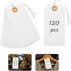 SallyFashion White Pricing Tags with Wire, 120 PCS Manila Shipping Tags 4 3/4" x 2 3/8", Wire Labels for Garage Sales, Heavy Duty Machinery, Vintage Clothing, Jewelry Pricing
