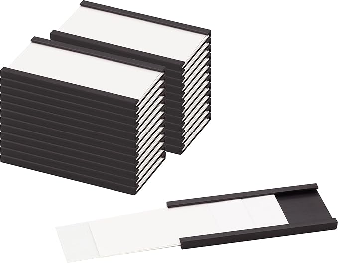 LLPT Magnetic Label Holder 2” x 1” 26 Packs C Channel 300g White Paper Cards Protective Film Strong Removable for Shelf White Board Toolbox Metal Wall Cabinet Drawer(MH21026)
