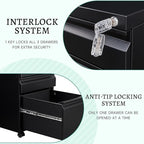 Letaya 3 Drawer Mobile File Cabinet with Lock, Under Desk Metal Rolling Filing Cabinets for Home Office Organizer Letters/Legal/A4 (Black- Requires Installation) (Black)