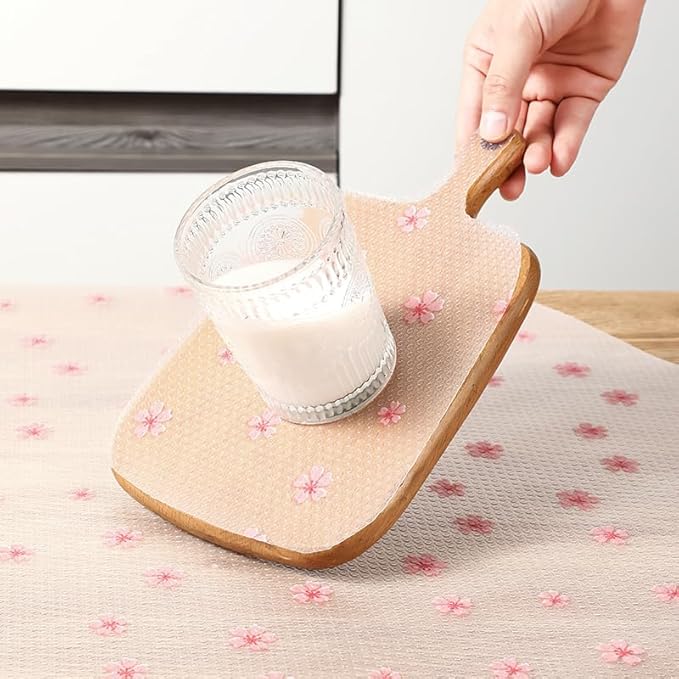 Cherry Blossom Shelf Liner - Non-Adhesive Drawer & Cabinet Liner, Non-Slip Waterproof Kitchen Shelf Paper,Pink Decorative Floral Refrigerator Liner, Easy to Cut & Clean