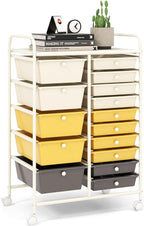 LDAILY 15 Drawer Rolling Storage Cart, Rolling Cart with Drawers for Classroom, Art Supply Craft Organizer on Wheel with Metal Frame & Handles for Home Office School