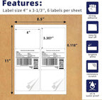 POLYSELLS Self Adhesive 3-1/3'' x 4'' Address Shipping Labels, 6UP White Sticker FBA Labels, Inkjet/Laser Printer Compatible, 6 Labels/Sheet, 100 Sheets/600 Labels, (LS6UPW100)