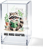 QYUVK One More Chapter Acrylic Pencil Holder Cup, Book Lover Gifts for Women, Funny Reading Raccoon Desk Organizer and Accessories for Raccoon Lover Bookish Bookworms Readers, Pen & Bookmark Holder